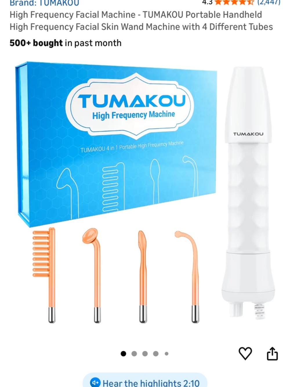 High Frequency Hair & Facial Machine - White with Transparent Electrodes